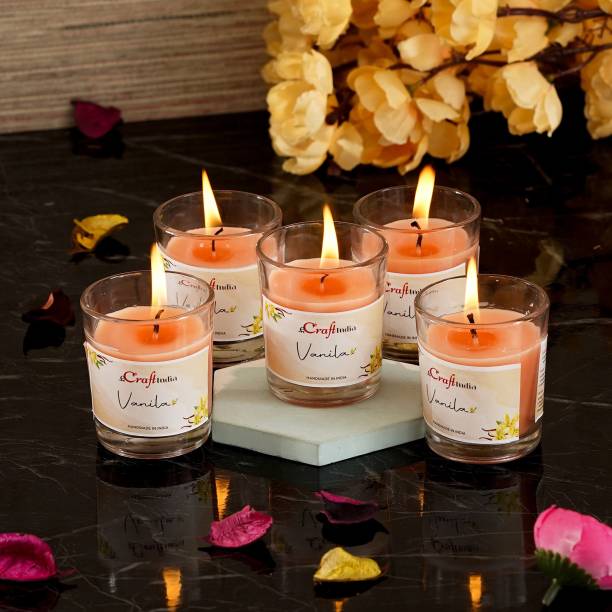 eCraftIndia Pack of 5 Glass Candle - Vanilla Candle