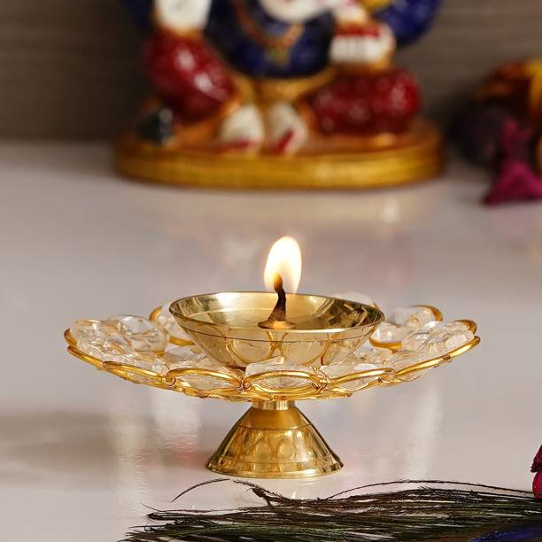 eCraftIndia Crystal Akhand Diya Oil Puja Lamp Crystal Table Diya
