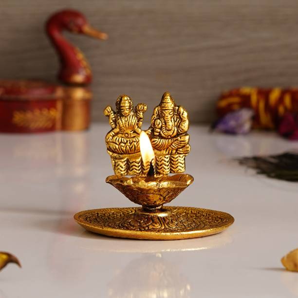eCraftIndia Laxmi Ganesha for 1 Wick Aluminium Table Diya