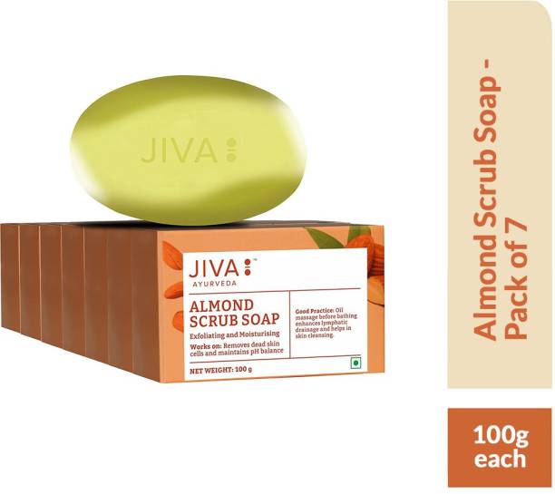 JIVA Almond Scrub Soap - Natural Exfoliator For Skin - 100 g Each - Pack of 7