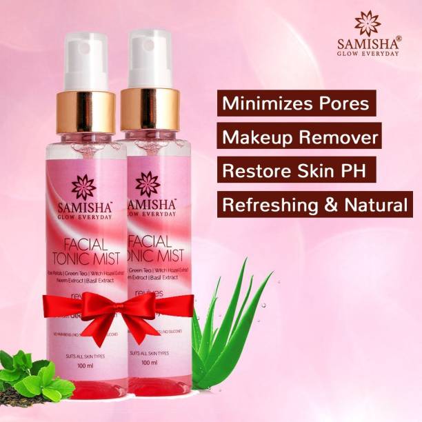 Samisha Facial Tonic Mist Rose Water Natural Toner Spray For Minimizing Tightening Pores, Moisturized, Healthy & Glowing Skin For All Skin Types (Pack of 2)(2*100ml) Men & Women