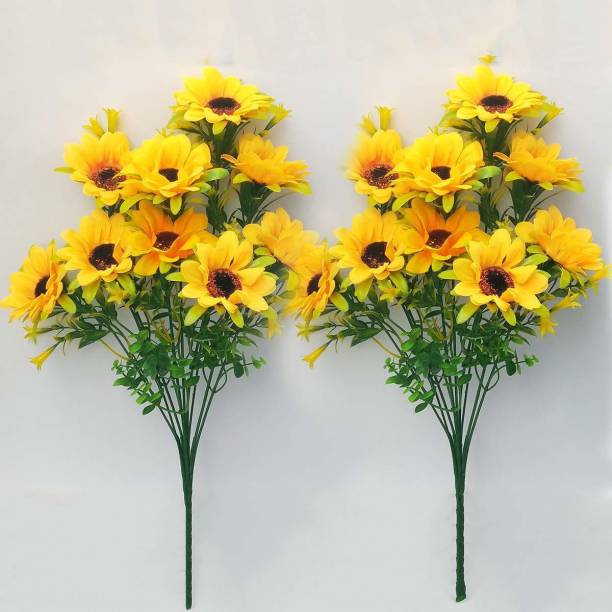 Beautiful Decorative Artificial Garabara Flower Bunches for Home décor 12Heads, Yellow Sunflower Artificial Flower