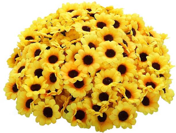 Laddu Gopal Laddu Gopal Set of 36 Artificial Silk Sunflowers Heads for Craft DIY Party Wedding Birthday Home Decoration (Yellow) Yellow Sunflower Artificial Flower