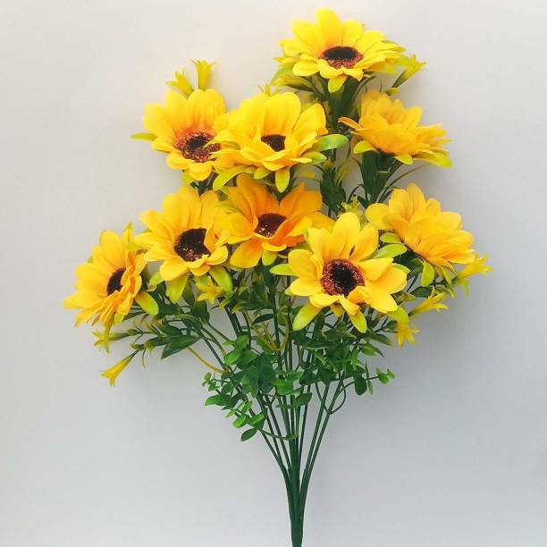 Laddu Gopal Home Or Office Decoration Yellow Sunflower Artificial Flower (13 inch, Pack of 1 Yellow Sunflower Artificial Flower