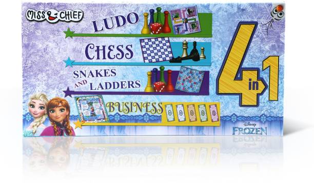 Miss & Chief by Flipkart Frozen 4 Board Games in 1 Pack (Ludo, Chess, Snakes And Ladders, Business) Party & Fun Games Board Game