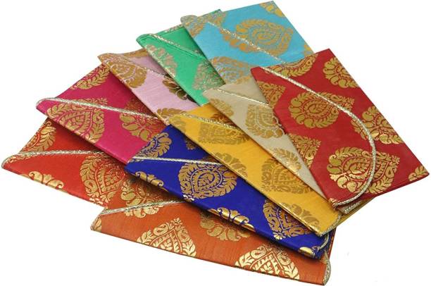 Dev Handicraft Premium Raw Silk Fabric Printed Money Gift Envelopes for Wedding/Marriage/Birthday(Multi Colours/Assorted Colours) Envelopes