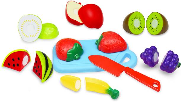 Miss & Chief by Flipkart Velcro Sliceable Realistic 14 Pcs Vegetables and Fruits Cutting Kitchen set Toy with Chopping Board and Knife