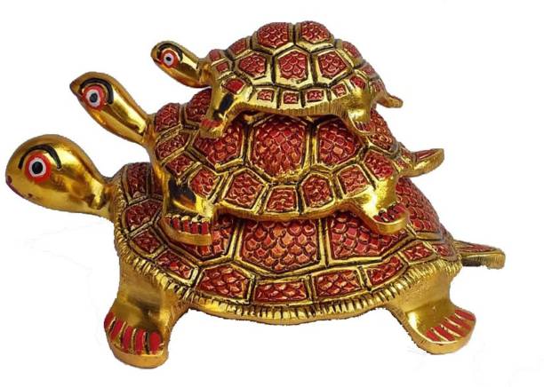 salvusappsolutions Metal Handmade Red & Gold Turtle/ Tortoise Feng Shui Showpiece for Home Decoration, Good Luck & to Attract Positive Energy, Set of 3 (Red & Gold) Decorative Showpiece  -  15 cm