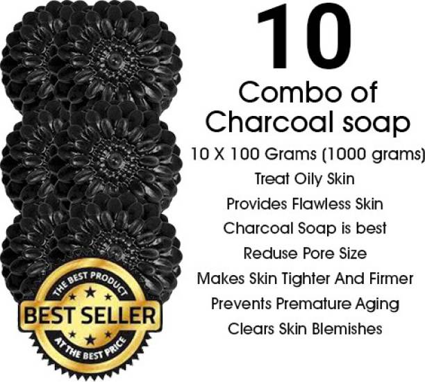 Hari Krishna Healthcare Activated Charcoal Soap for face and Body Wash (10 x 100g Round)