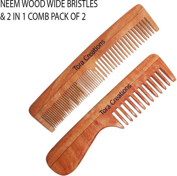 Tora Creations Neem wood Comb Combo set of 2 for Healthy Hairs