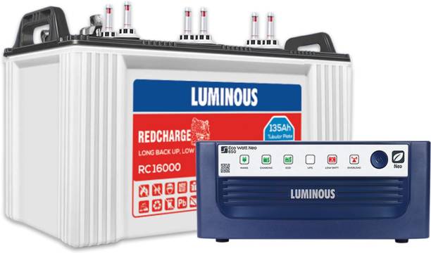 LUMINOUS Eco Watt Neo 650 Square Wave Inverter with RC 16000 135Ah Tubular Inverter Battery