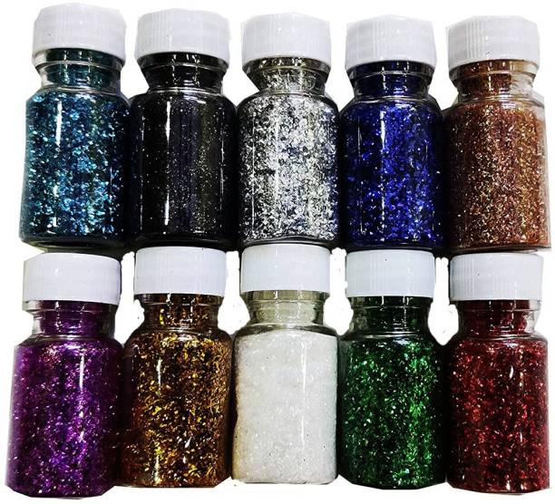 Dhinchak Multicoloured Sparkle Glitter Powder, Glitter Dust for Art & Craft, Rangoli, School and DIY Projects (Pack of 10, 15 g Each)