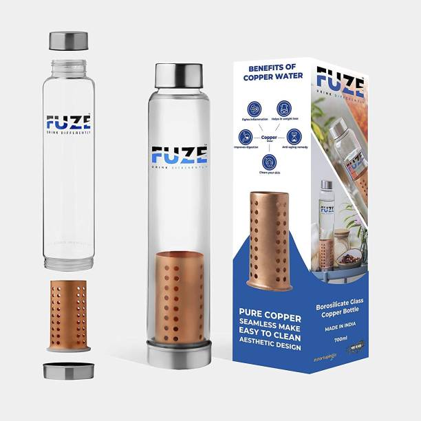 FUZE Borosilicate Glass Bottle with Removable Copper Filter. 700 ml Bottle