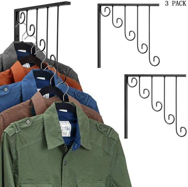 Avani MetroBuzz Clothing Display Stand Wall-Mounted Clothes Wrought Iron Inner Hanger Rings Bags Black Door Hanger