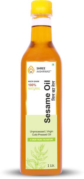 SHREE AASHIRWAD Pure & Natural Cold Pressed Kachi Ghani Sesame Oil - 1 Litre Sesame Oil PET Bottle