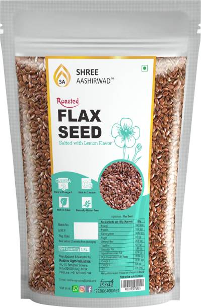 SHREE AASHIRWAD Premium Organic Roasted Flax Seeds Salted With Lamon Flavour - 500gm Fibre Rich Alsi Seeds, Weight Loss, Omega-3