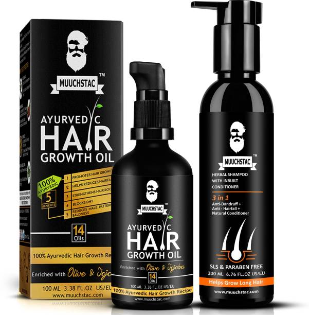 MUUCHSTAC Hair Care Kit - Ayurvedic Hair Growth Oil & Herbal Shampoo