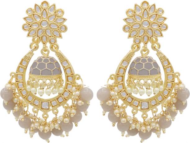 ASMITTA Jewellery Kundan Beaded Gold toned Enamelled Jhumki Dangle Earring for Women Zinc Jhumki Earring