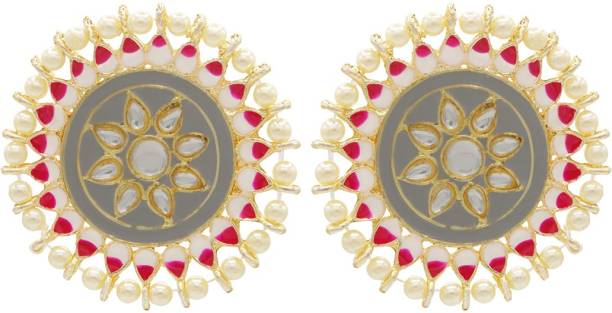 ASMITTA Jewellery Floral Enamelled Kundan Studded Gold toned Oversize Stud Earring for women & girls Zinc Stud Earring