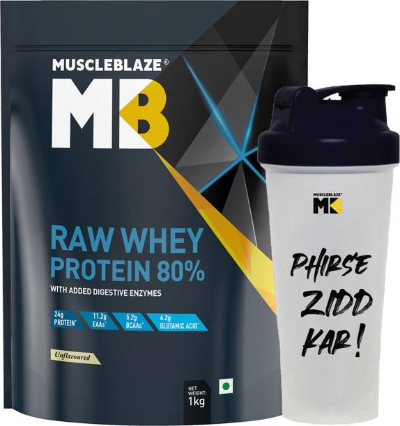 MUSCLEBLAZE Raw Whey Protein Concentrate 80%, Labdoor USA Certified with Shaker Whey Protein