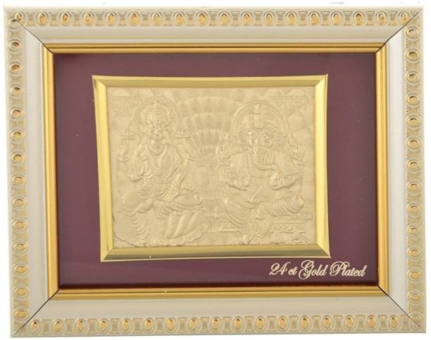 INTERNATIONAL GIFT Gold Plated Laxmi Ganesh Frame (14 cm, Gold) Religious Tile