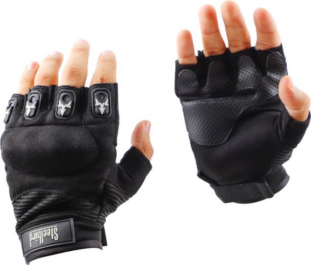 Steelbird Half Finger Bike Riding Gloves, Protective Off-Road Motorbike Racing Riding Gloves