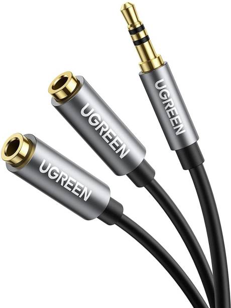 Ugreen 3.5mm Audio Stereo Y Splitter Cable 3.5mm Male to 2 Port 3.5mm Female for Earphone, Headset Splitter Adapter, Compatible for iPhone, Samsung, LG, Tablets, MP3 players, Metal Black 0.2 m Stereo Audio Cable