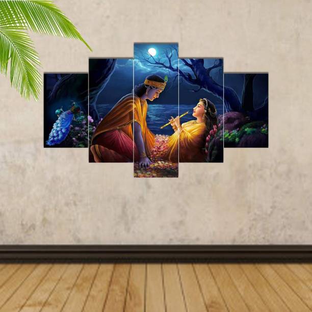 Masstone Radhe Krishna Love Religious 5 Panel MDF Painting Digital Reprint 17 inch x 30 inch Painting
