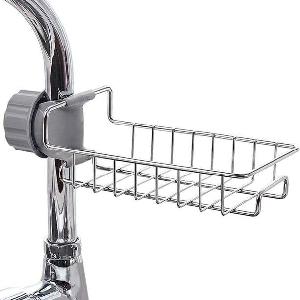 VILAP Stainless Steel Sink Caddy Organizer,Tap Organiser Clip Storage Rack Practical Home Kitchen Faucet Shelf Snap-on Faucet Rack Drain Rack with Towel Holder for Soap, Sponges Set of 1