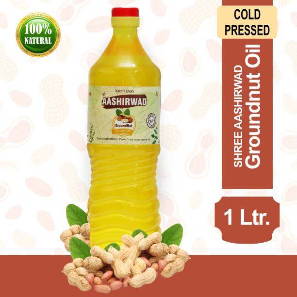 SHREE AASHIRWAD Cold Pressed 100% Pure & Natural Kachi Ghani Groundnut Oil/Peanut Oil - 1 Litre Groundnut Oil PET Bottle