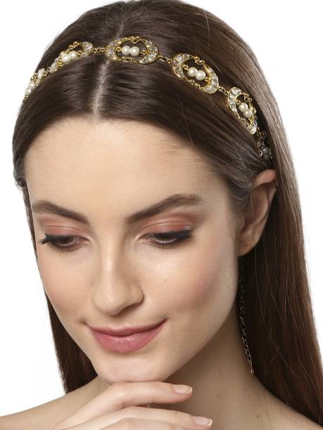 Karatcart Gold Plated Kundan and Pearl Studded Handcrafted Hair Band