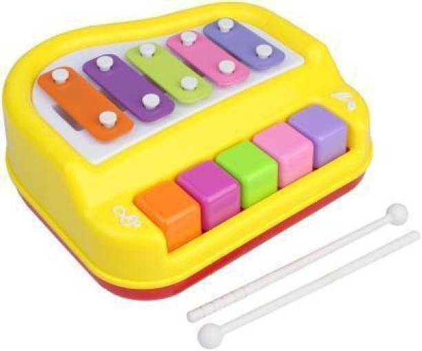 VRUX 5 Key Piano Organ and Xylophone Musical Toy with 2 Mallets for Kids Ages 3+ Years (Yellow)