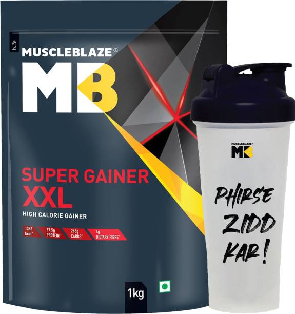 MUSCLEBLAZE Super Gainer XXL, For Muscle Mass Gain, 1 kg with Shaker, 650 ml Weight Gainers/Mass Gainers