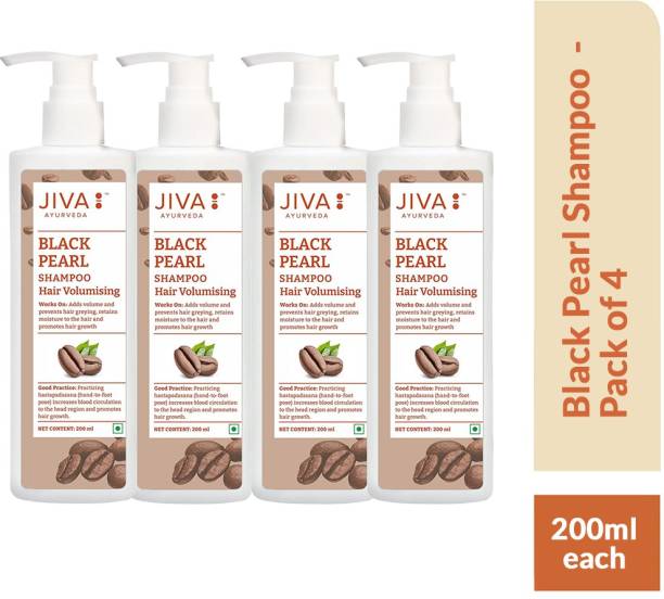 JIVA AYURVEDA Black Pearl Shampoo - Increases Hair Volume - 200 ml Each - Pack of 4