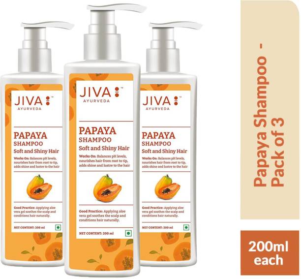 JIVA AYURVEDA Papaya Shampoo - Scalp Cleansing Formula - 200 ml Each - Pack of 3