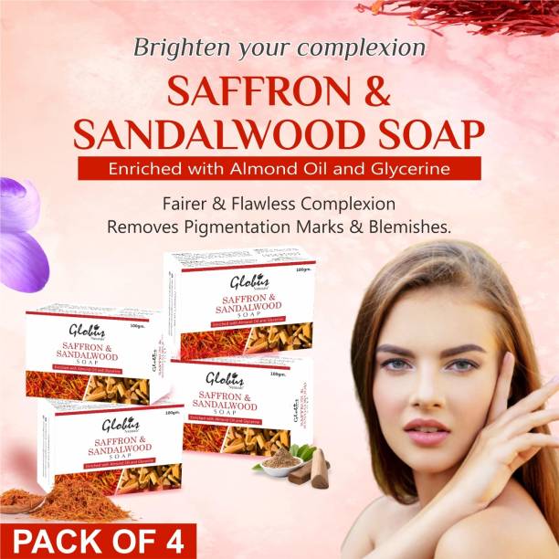 GLOBUS NATURALS Saffron & Sandalwood Soap For Glowing Skin Enriched with Almond Oil Aloe Vera and Glycerin