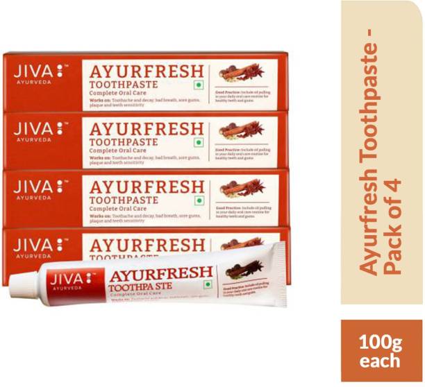 JIVA AYURVEDA Ayurfresh Toothpaste - Natural & Herbal Toothpaste - 100 g Each - Pack of 4 Toothpaste