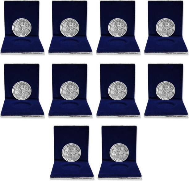 NINE10 German Silver 10 Grams Silver Plated Coin for Diwali Gift Items for Men's, Women's, Staff, Customer, Clients, Corporate with Velvet Gift Box (Pack of 10 ) Dhanteras Silver Plated Yantra