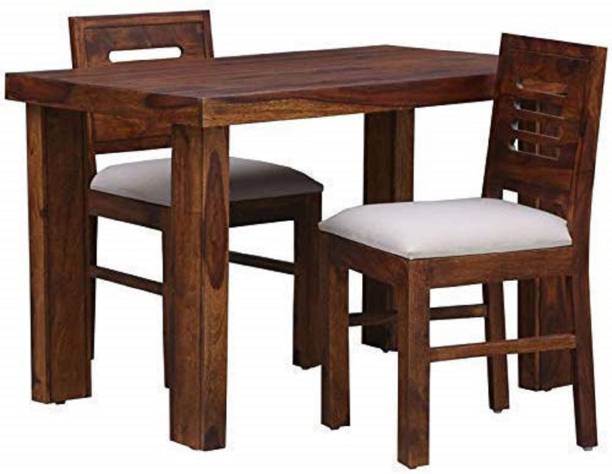 Devsignature Solid Wood Dining Table 2 Seater | Wooden Dining Table With 2 Chairs For Dining Room | 2 Seater Dining Table Set | Pure Sheesham, Natural Teak Finish Solid Wood 2 Seater Dining Set