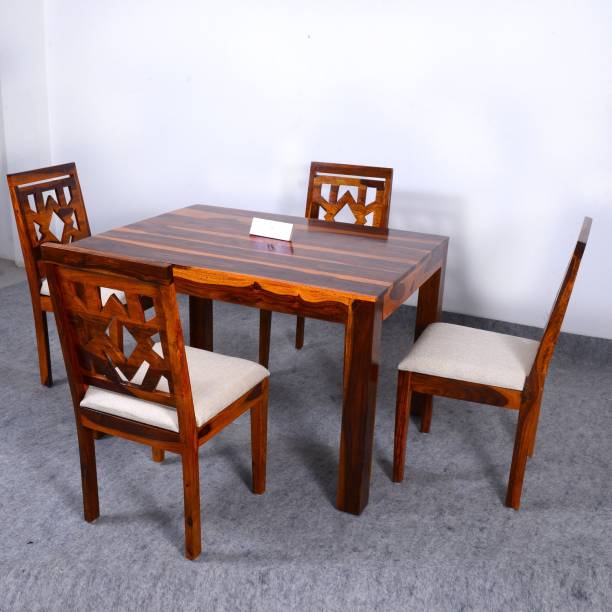 Devsignature Solid Wood Dining Table 4 Seater | Wooden Dining Table With 4 Chairs For Dining Room | 4 Seater Dining Table Set | Pure Sheesham, Honey Oak Finish Solid Wood 4 Seater Dining Set