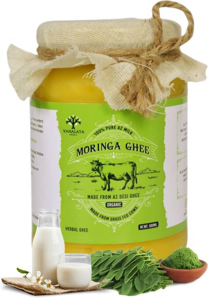 Vanalaya Moringa infused Desi Cow Ghee for energy and immunity support 500ml 500 ml Glass Bottle