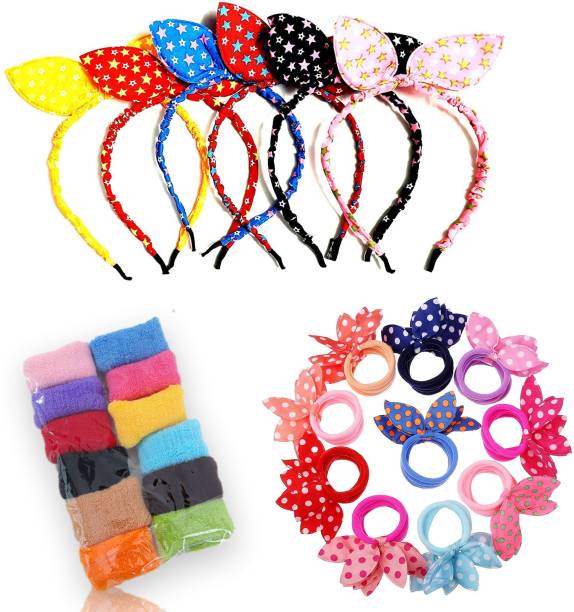 alamodey Pack of 28 (12 Pcs Large Rubber Band,12Pcs Rabbit ear Rubber Bands, 4Pcs Rabbit Ear Hair Band) hair accessory combo for girls Hair Accessory Set
