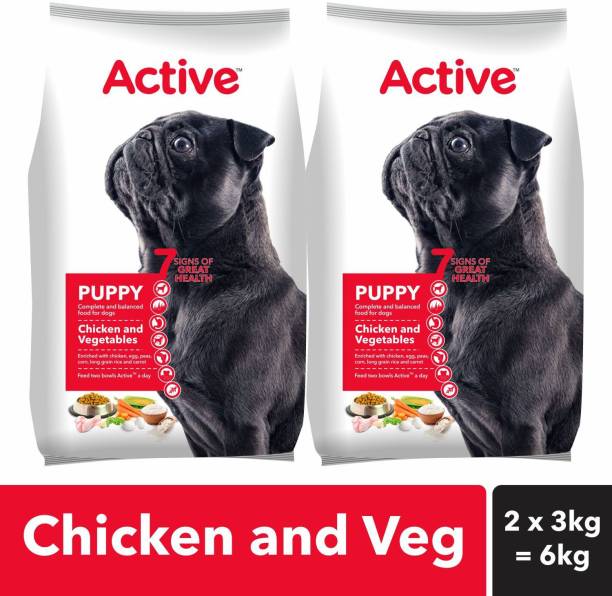 Active (Buy 1 Get 1 Free) Puppy Chicken and Vegetables Vegetable 6 kg (2x3 kg) Dry Young Dog Food
