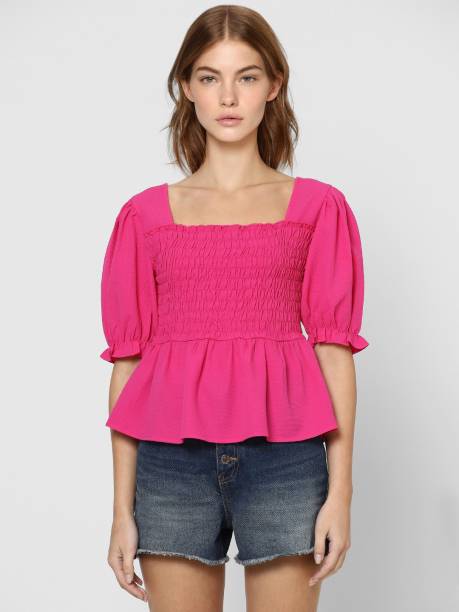 ONLY Casual Solid Women Pink Top