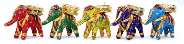 Somnath Crafthub Handicraft Elephant Tea-Light Holder (Multicolor, Pack of 5) Wooden 5 - Cup Tealight Holder Set