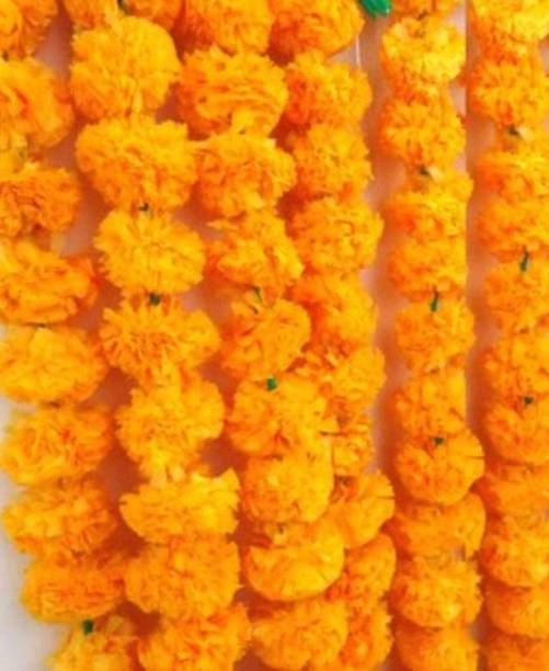 ANKIFY Artificial Marigold Fluffy Flowers Garlands for Diwali Decoration / Home Decor / Inauguration Function/ Door Decor/ Wedding Decor/ Ring Ceremony, Wall Decor - Flowers Light Orange Marigold Artificial Flower. Plastic Garland