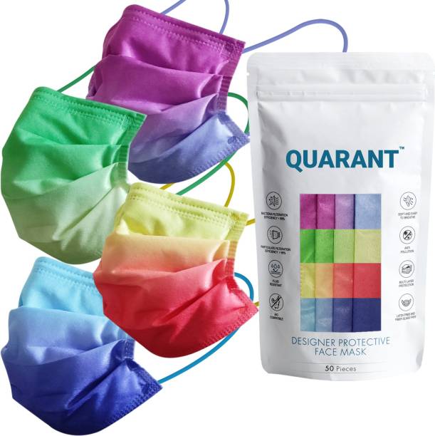 QUARANT 4 Ply Designer Protective Face Mask (Ombre Combo) with Nose Pin & Dual Meltblown-SMMS Layer, BFE & PFE >99%, Premium 4 Layer Disposable Fabric Mask with Adjustable Nose Clip for Men & Women, Anti-Virus, Anti-Bacteria, Anti-Pollution Masks, European Standard, Fashion That's Safe, Breathesafe OC-50 Water Resistant Surgical Mask With Melt Blown Fabric Layer
