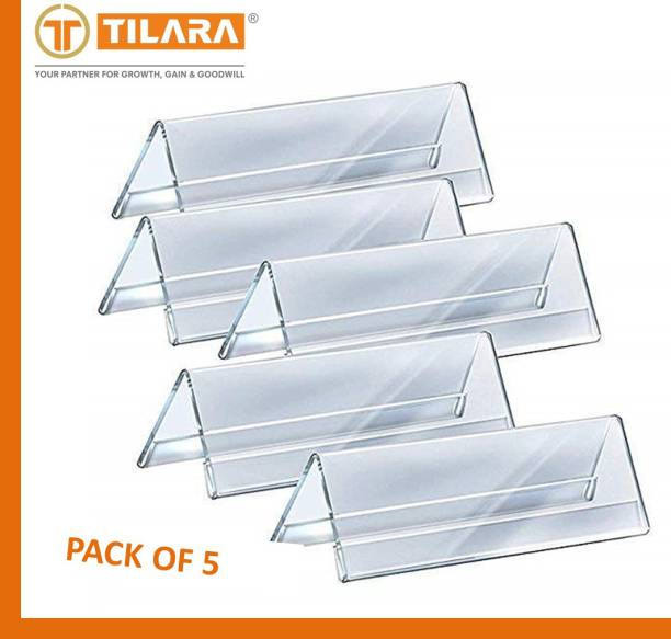 TILARA Glass 5 pc 2 Sided V-Shape Desk Organizer Acrylic Clear Name Plate (2.36 Inch x 10 Inch) for Desk for Office Conference Name Plate