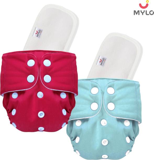 MYLO Pack Of 2 Reusable Cloth Diapers Washable, Adjustable Size (Multi Colour) with Insert Pads (Pack of 2)