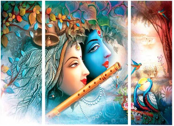 Janki Modern Art Lord Radha Krishna 3 Piece Set of 3 6mm MDF Wall Paintings Digital Reprint 24 inch x 18 inch Painting